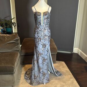 Women’s Blue Mermaid Fit Prom Party Dress Sparkly Sequins Lace Up Back Size 4